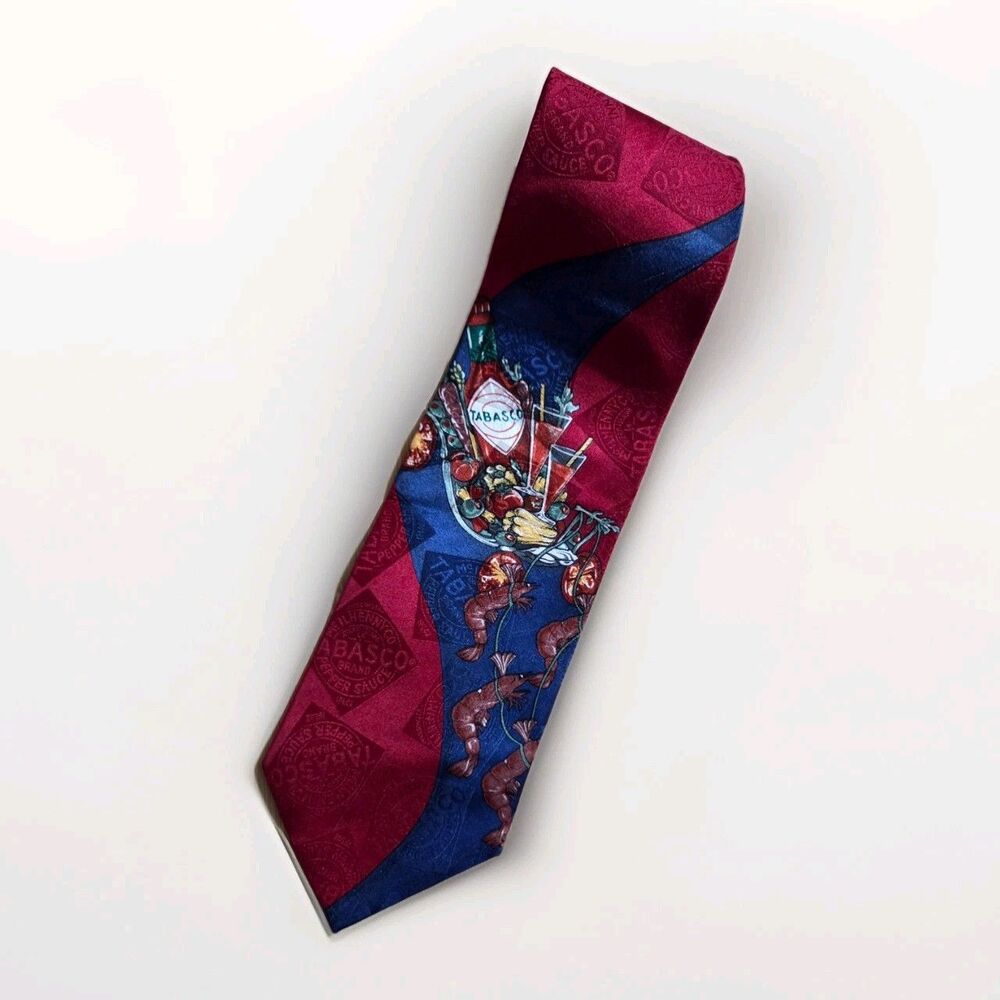 Tabasco Bloody Mary Theme Shrimp Olives Multicolor 100%‎ Silk Mens Tie Necktie